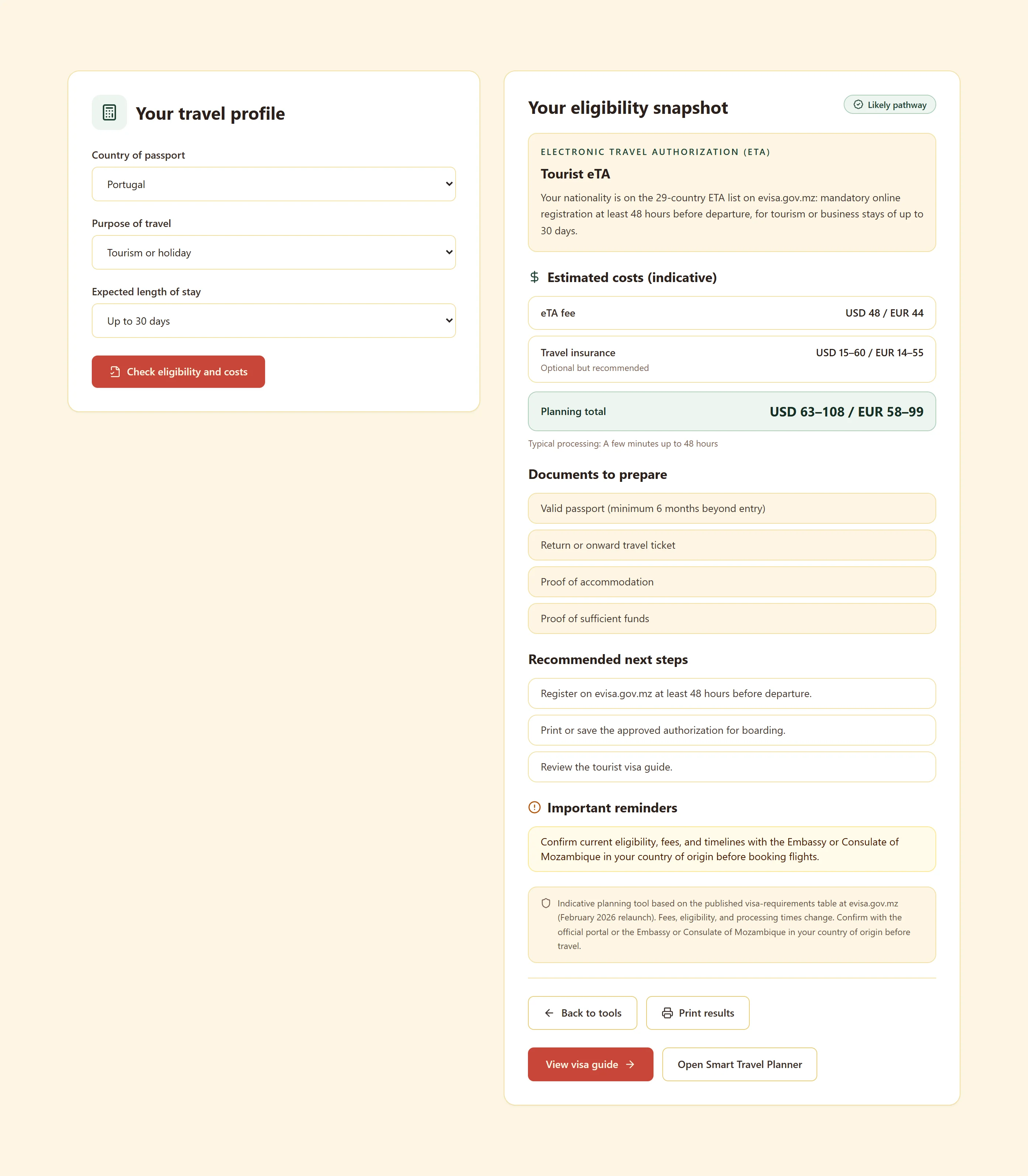 Visa eligibility checker