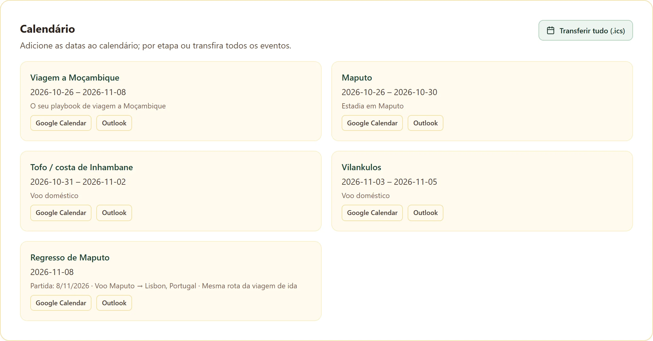 Coloque a viagem no seu calendário