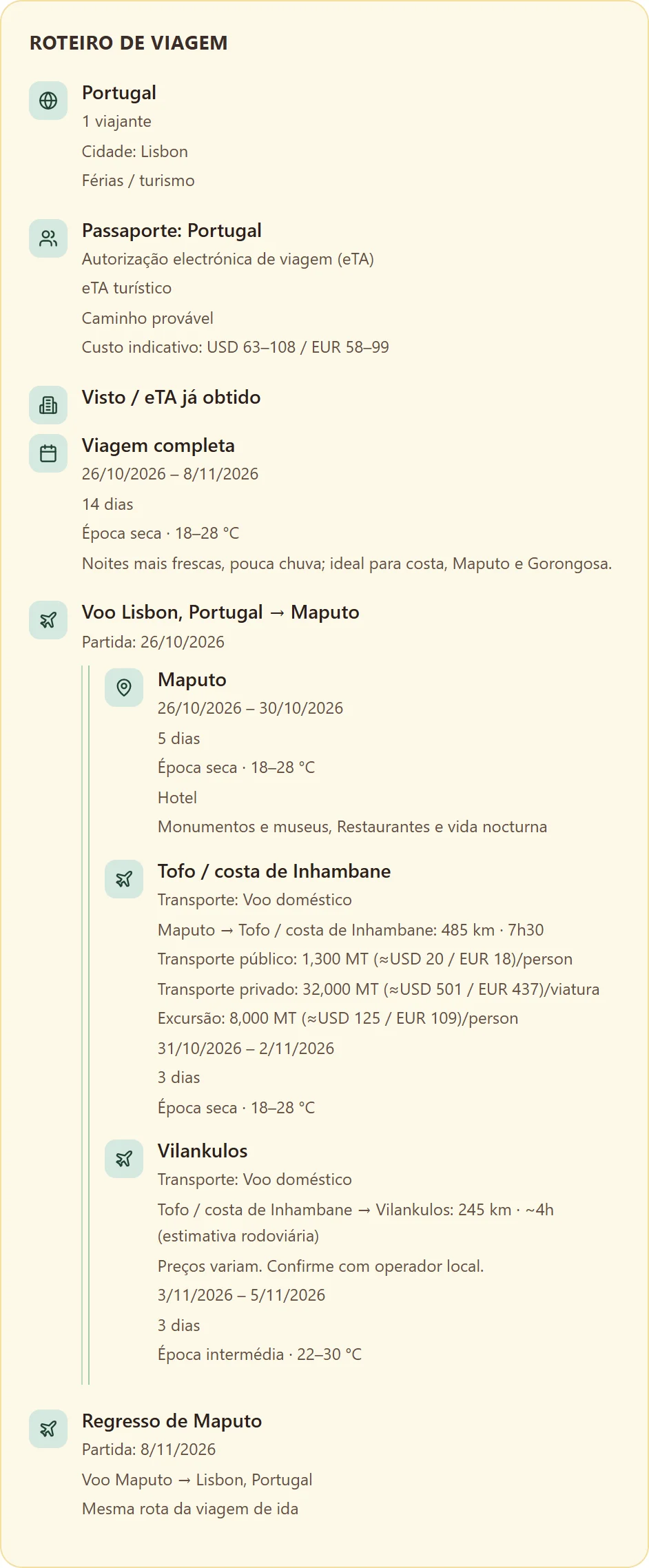 Veja todo o roteiro num só ecrã