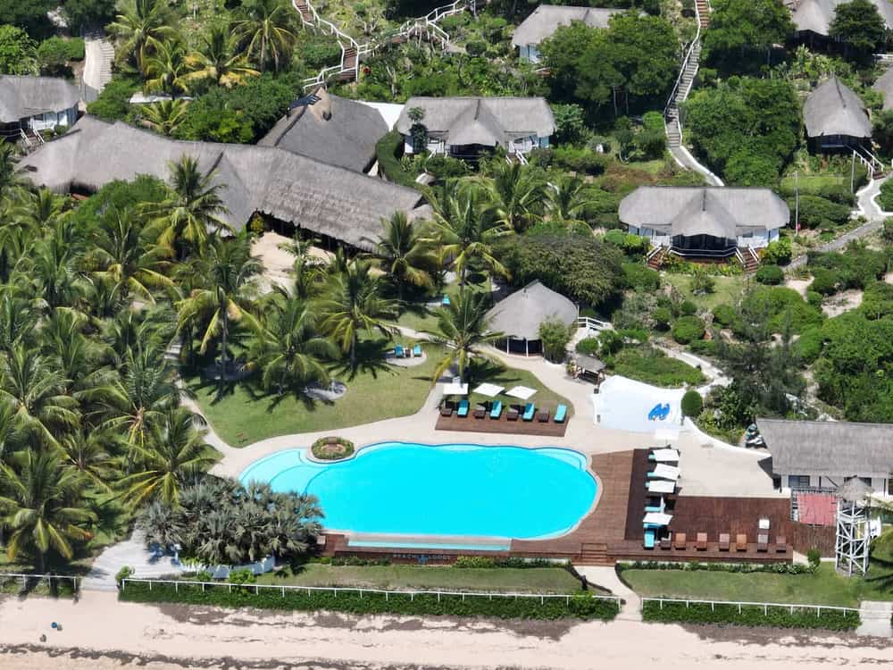 Aerial view of a beach lodge in Vilanculos