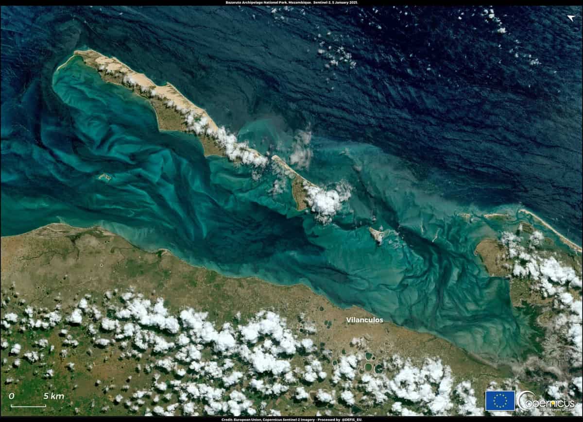 Imagem de satélite do Arquipélago de Bazaruto e de Vilankulo
